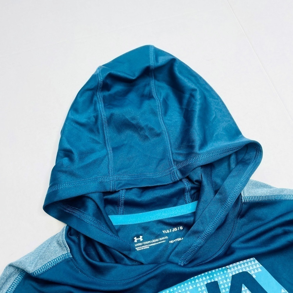 UNDER Armour HeatGear Loose Fit Youth Blue Graphic Logo Athletic Pullover Hoodie - Picture 6 of 11